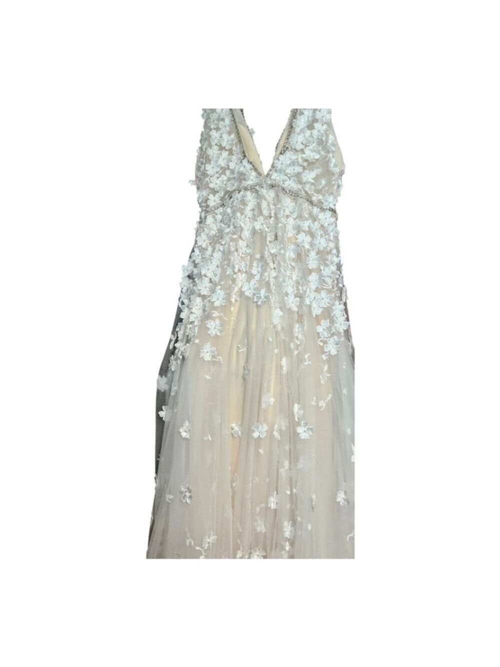 Mac Duggal Embellished Ivory and Peach Floral Appliqué Size 12 Style 22845 NWOT - Picture 15 of 16